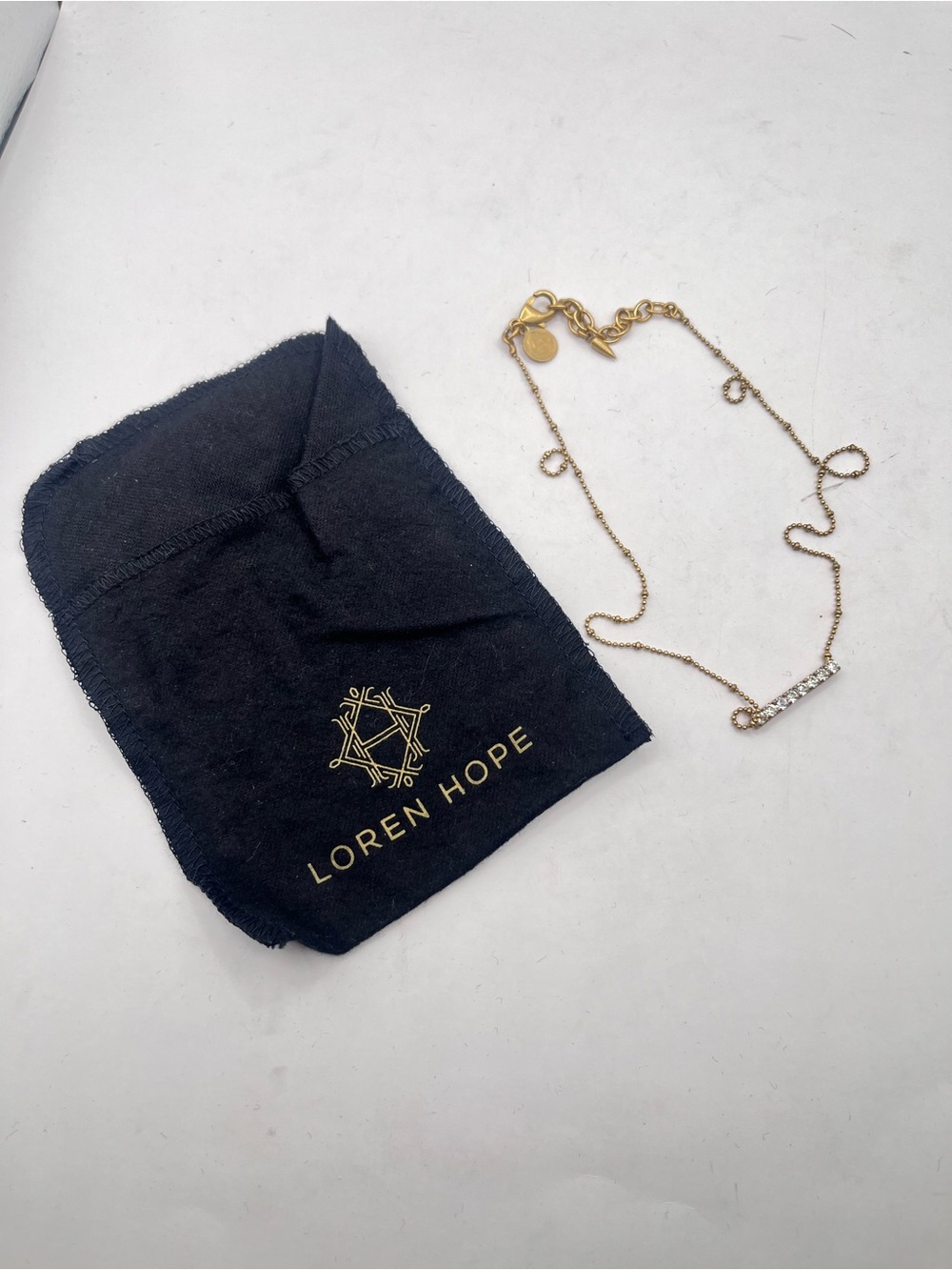 Loren Hope Muted Gold Tone Bar Necklace-Clear Stones